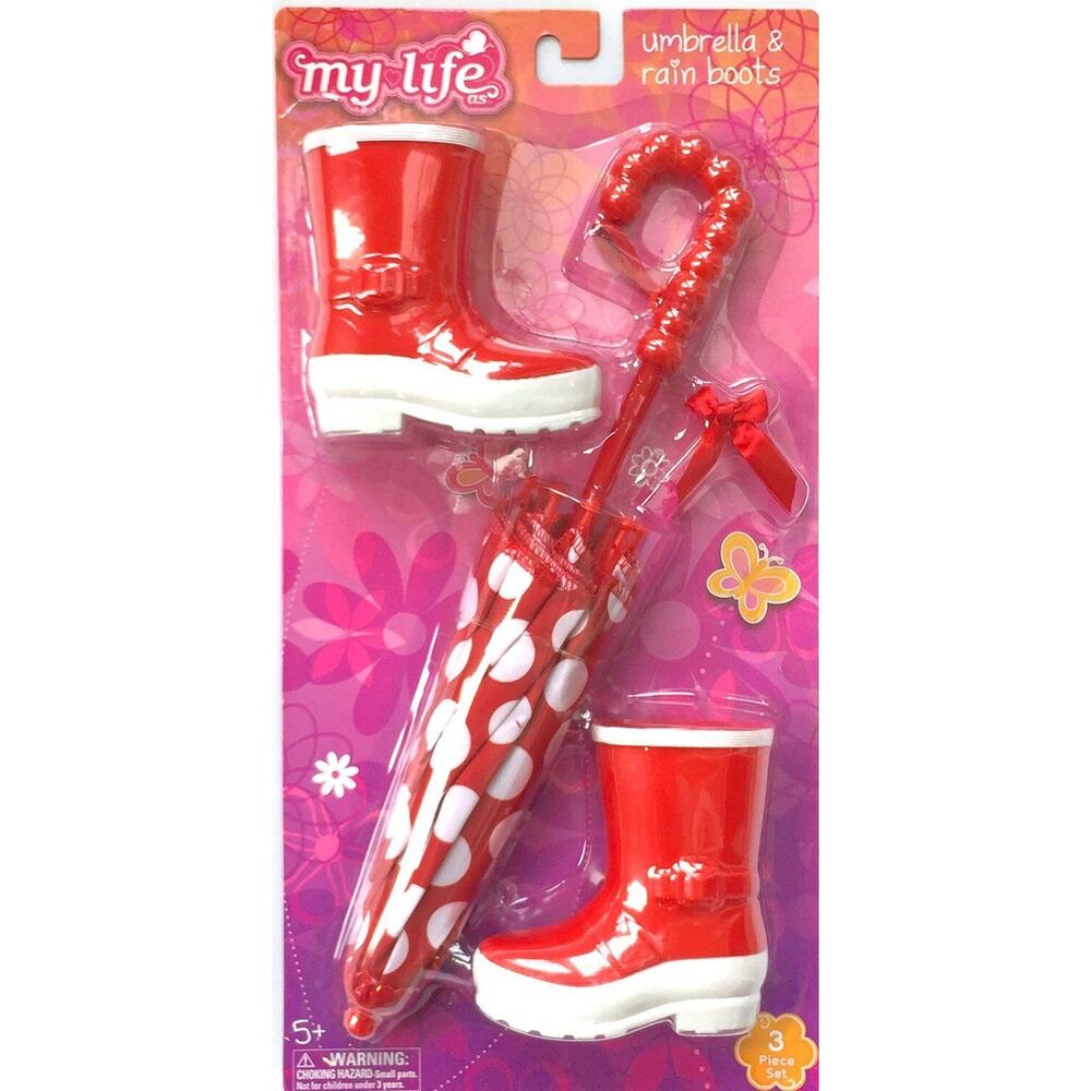 NEW My Life 18" Doll RED UMBRELLA RAIN BOOTS SET Polka Dots Fits American Girl!